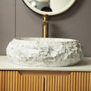 Alora 18-Inch Ivory Oval Bathroom Resin Vessel Basin Sink With Stone Pattern (SAK79130) - Saksby Wholesale - Bathroom Front View