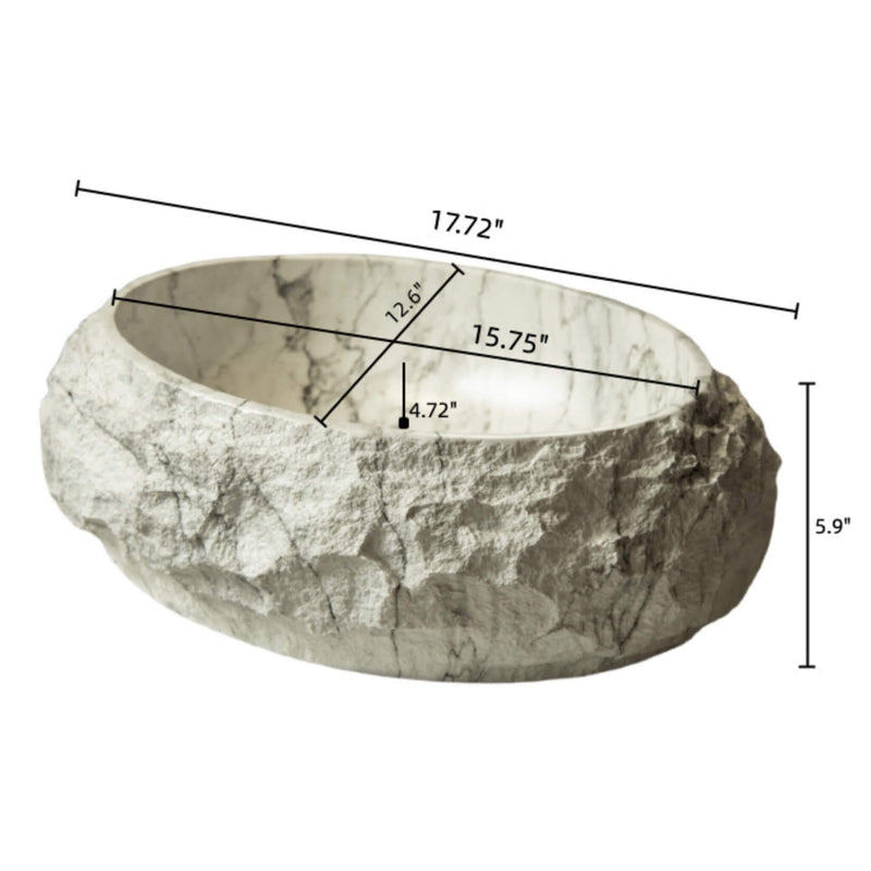 Alora 18-Inch Ivory Oval Bathroom Resin Vessel Basin Sink With Stone Pattern (SAK79130) - Saksby Wholesale - Dimension View