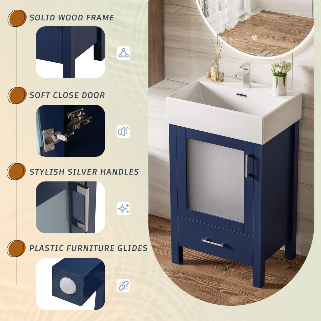 Alora 20-Inch Modern Blue Bathroom Vanity With Ceramic Sink And Storage Cabinet (SAK39851) - Saksby Wholesale - Features