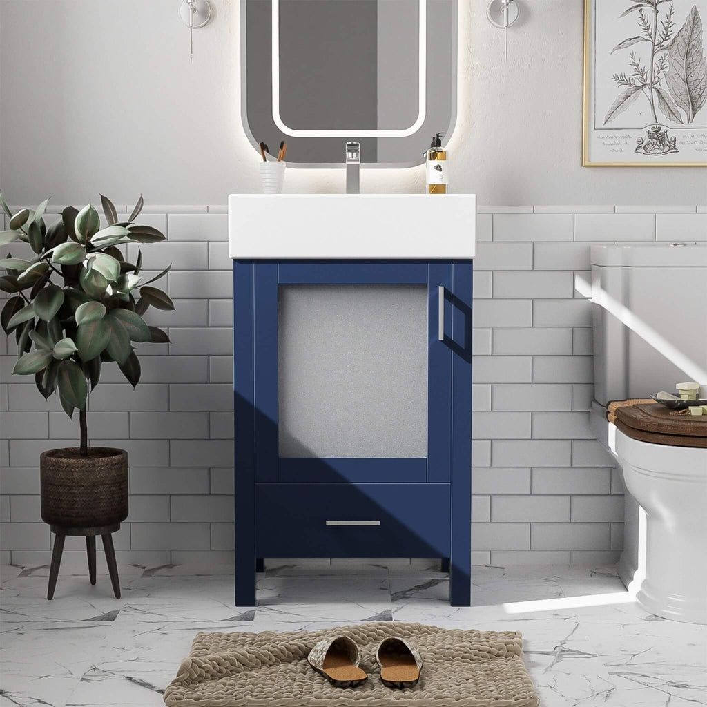 Alora 20-Inch Modern Blue Bathroom Vanity With Ceramic Sink And Storage Cabinet (SAK39851) - Saksby Wholesale - Lifestyle Image