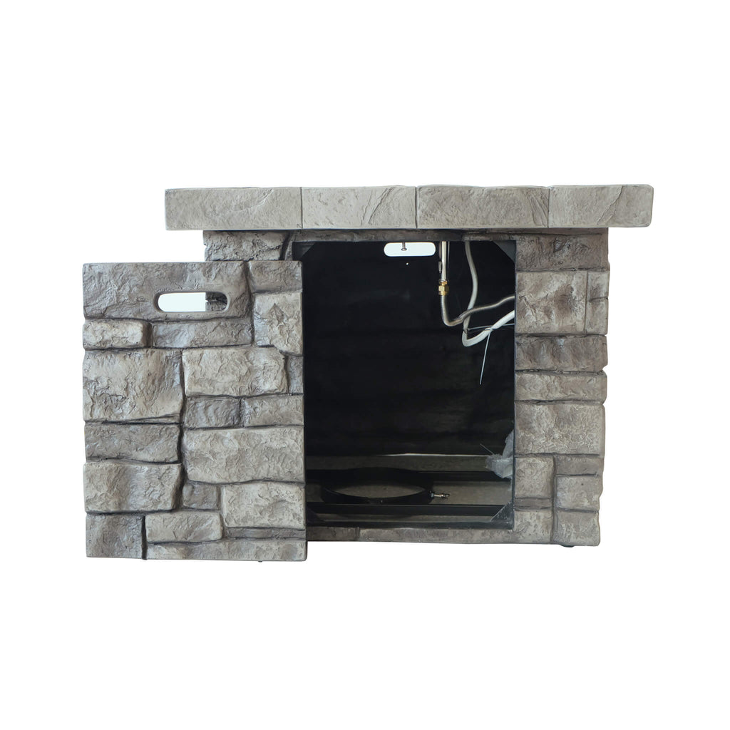 Alora 30-Inch Modern Outdoor 40K BTU Steel Frame Propane Fire Table - Saksby Wholesale - Front View With Door Opened