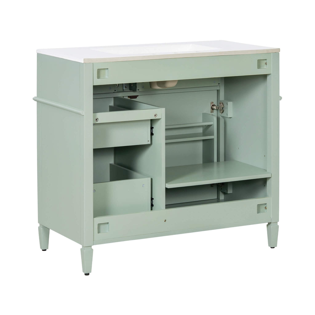 Alora 36-Inch Freestanding Bathroom Vanity With Ceramic Sink And Storage Cabinets [Faucet Not Included] (SAK86310) - Saksby Wholesale - Back View INside View