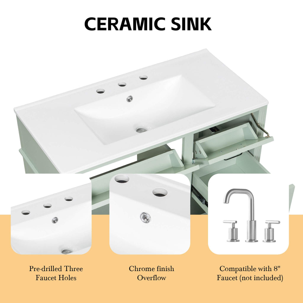 Alora 36-Inch Freestanding Bathroom Vanity With Ceramic Sink And Storage Cabinets [Faucet Not Included] (SAK86310) - Saksby Wholesale - Ceramic Sink