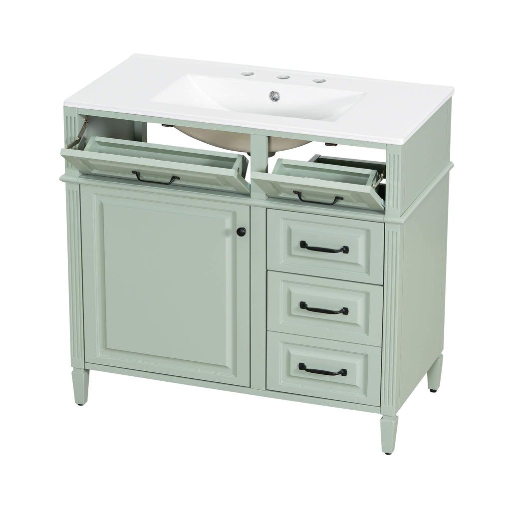 Alora 36-Inch Freestanding Bathroom Vanity With Ceramic Sink And Storage Cabinets [Faucet Not Included] (SAK86310) - Saksby Wholesale - Drawer Design View
