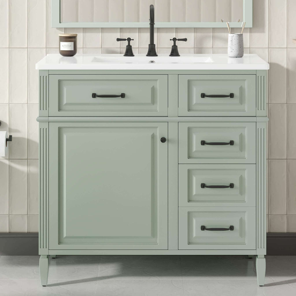 Alora 36-Inch Freestanding Bathroom Vanity With Ceramic Sink And Storage Cabinets [Faucet Not Included] (SAK86310) - Saksby Wholesale - Front View Lifestyle