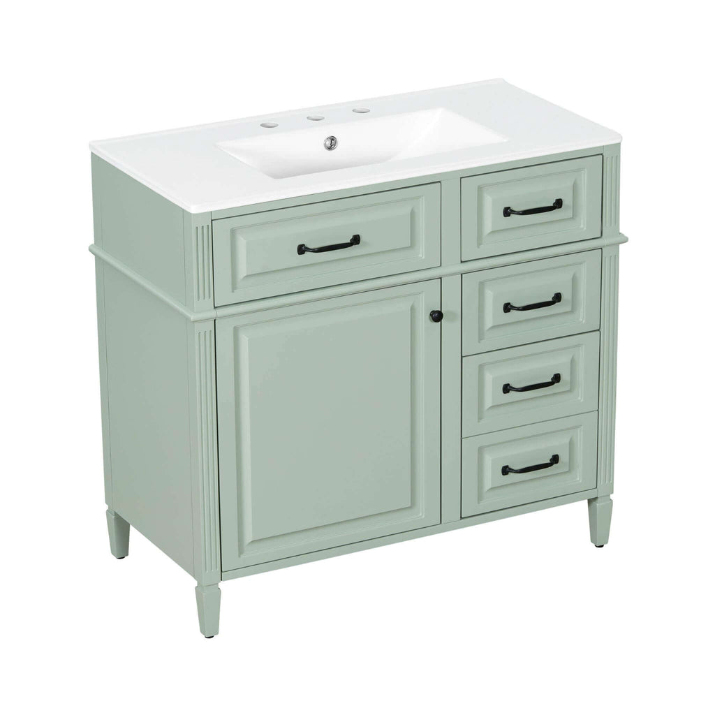 Alora 36-Inch Freestanding Bathroom Vanity With Ceramic Sink And Storage Cabinets [Faucet Not Included] (SAK86310) - Saksby Wholesale - Left SIde View White Background