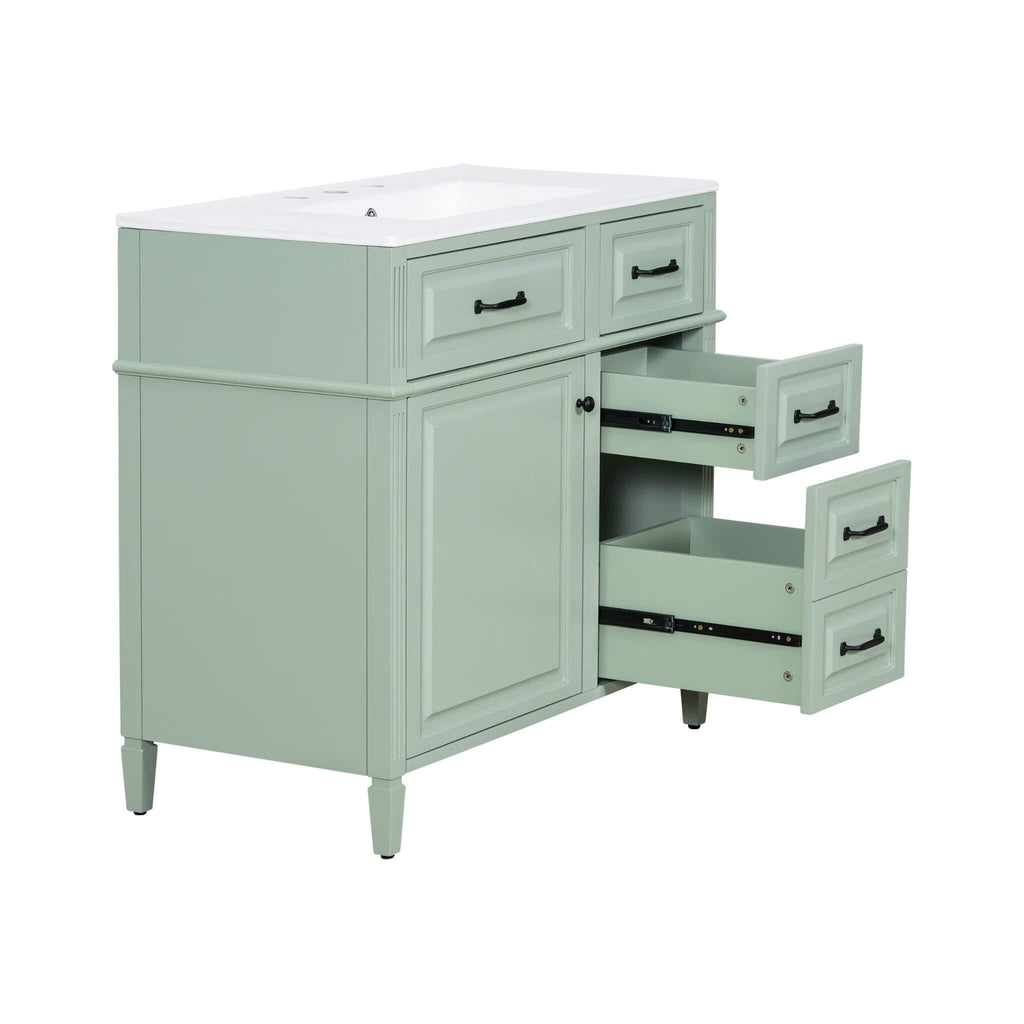 Alora 36-Inch Freestanding Bathroom Vanity With Ceramic Sink And Storage Cabinets [Faucet Not Included] (SAK86310) - Saksby Wholesale -
- Pull-out Drawer Side View