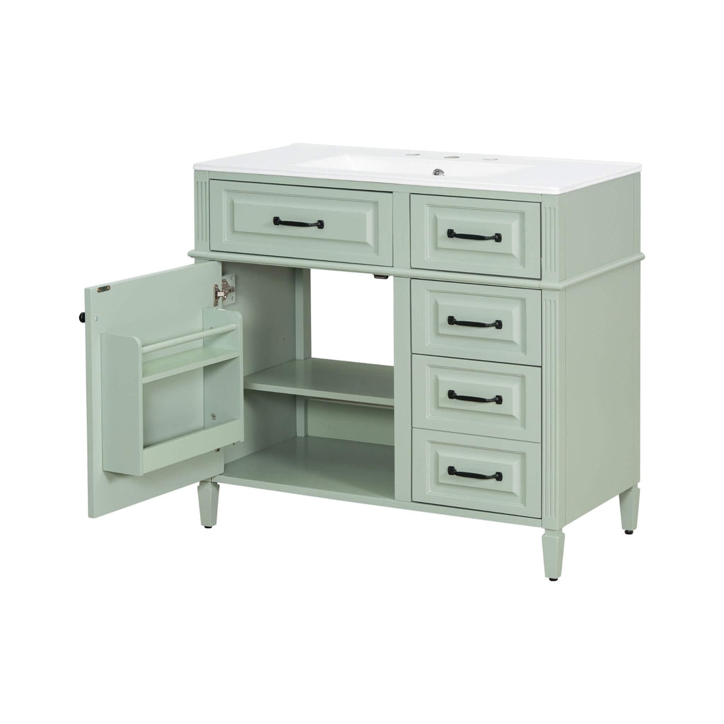 Alora 36-Inch Freestanding Bathroom Vanity With Ceramic Sink And Storage Cabinets [Faucet Not Included] (SAK86310) - Saksby Wholesale - Side View Whie Background