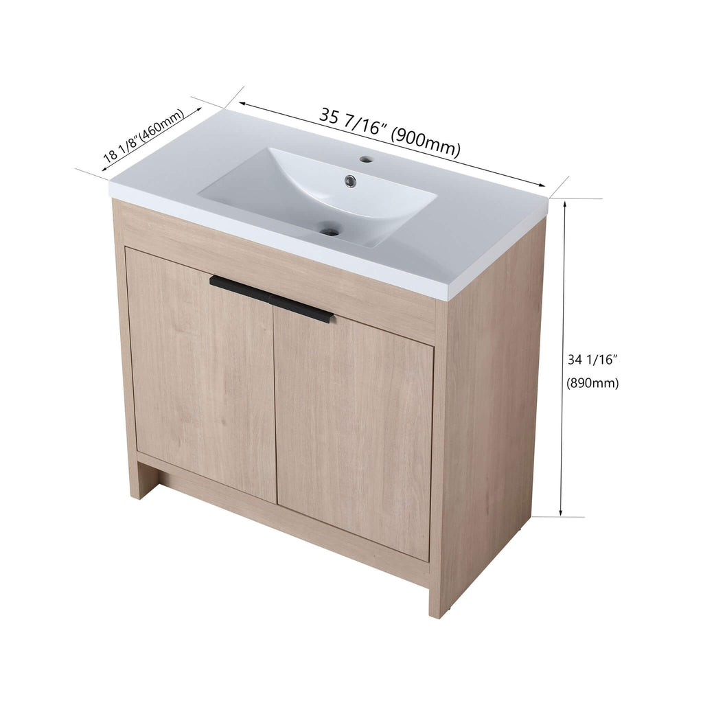 Alora 36-Inch Freestanding Bathroom Vanity With White Resin Sink (SAK92710) - Saksby Wholesale - Dimensions