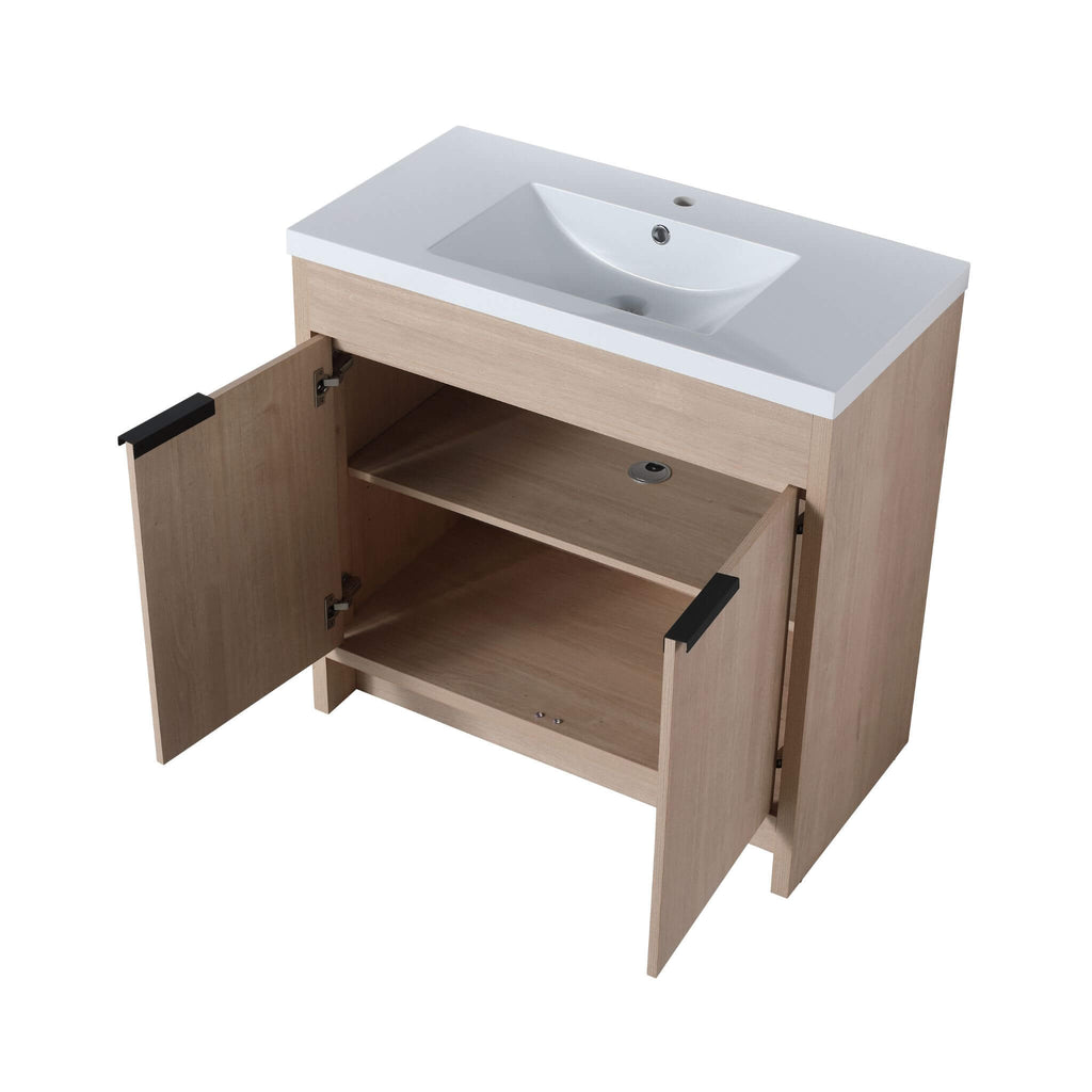 Alora 36-Inch Freestanding Bathroom Vanity With White Resin Sink (SAK92710) - Saksby Wholesale - Top View Open Doors