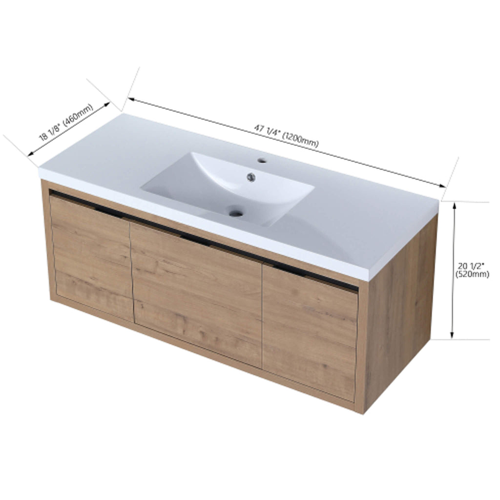 Alora Floating Walnut Bathroom Vanity With Resin Sink Soft Close Doors (SAK62941)
