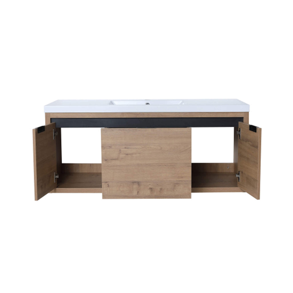 Alora Floating Walnut Bathroom Vanity With Resin Sink Soft Close Doors (SAK62941)