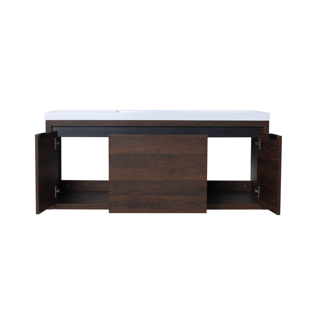 Alora 48-Inch Floating Walnut Bathroom Vanity With Resin Sink Soft Close Doors (SAK62941) - Saksby Wholesale - Storage Space View