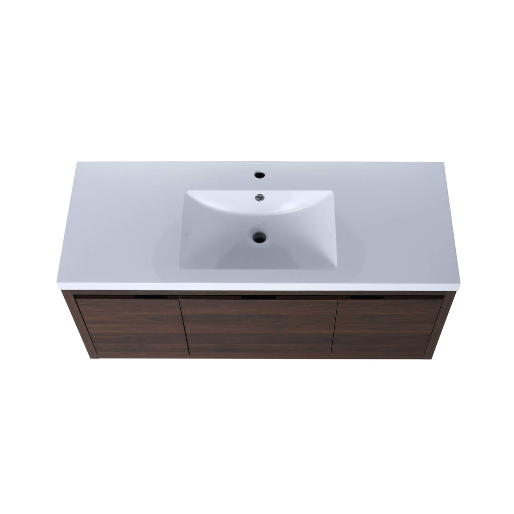 Alora 48-Inch Floating Walnut Bathroom Vanity With Resin Sink Soft Close Doors (SAK62941) - Saksby Wholesale - Top View