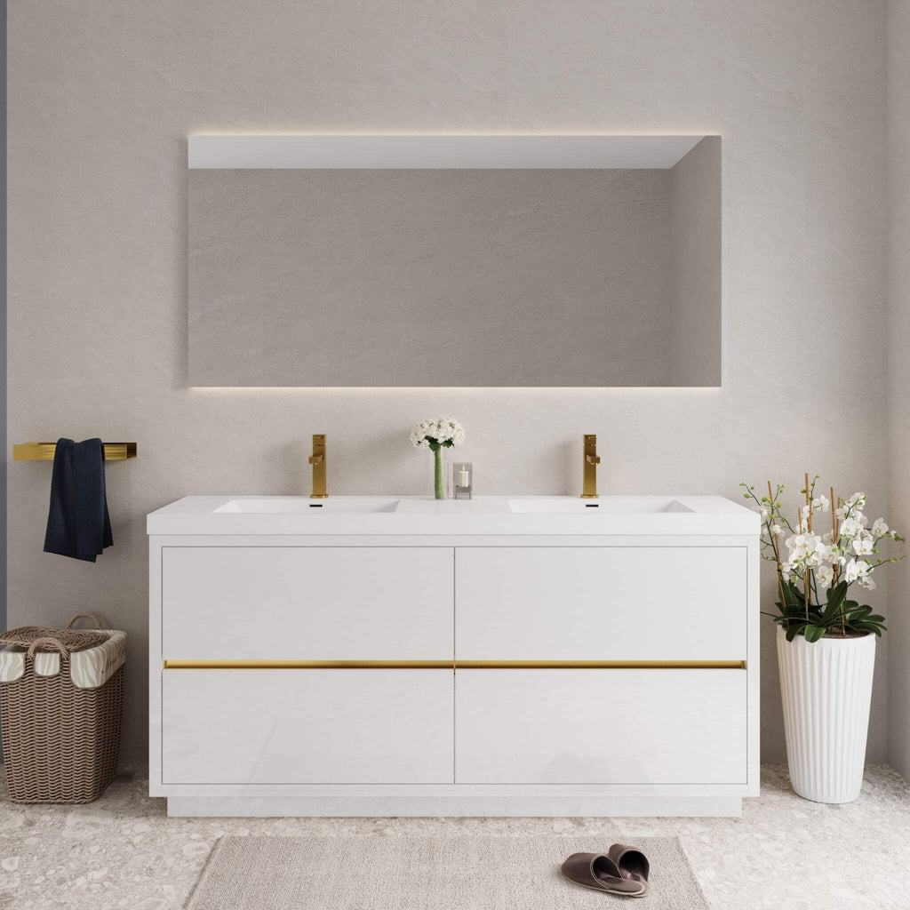 Alora 72-Inch White Freestanding Bathroom Vanity With Sink And Stone Resin Countertop (SAK31520) - Saksby Wholesale - Front View Lifestyle