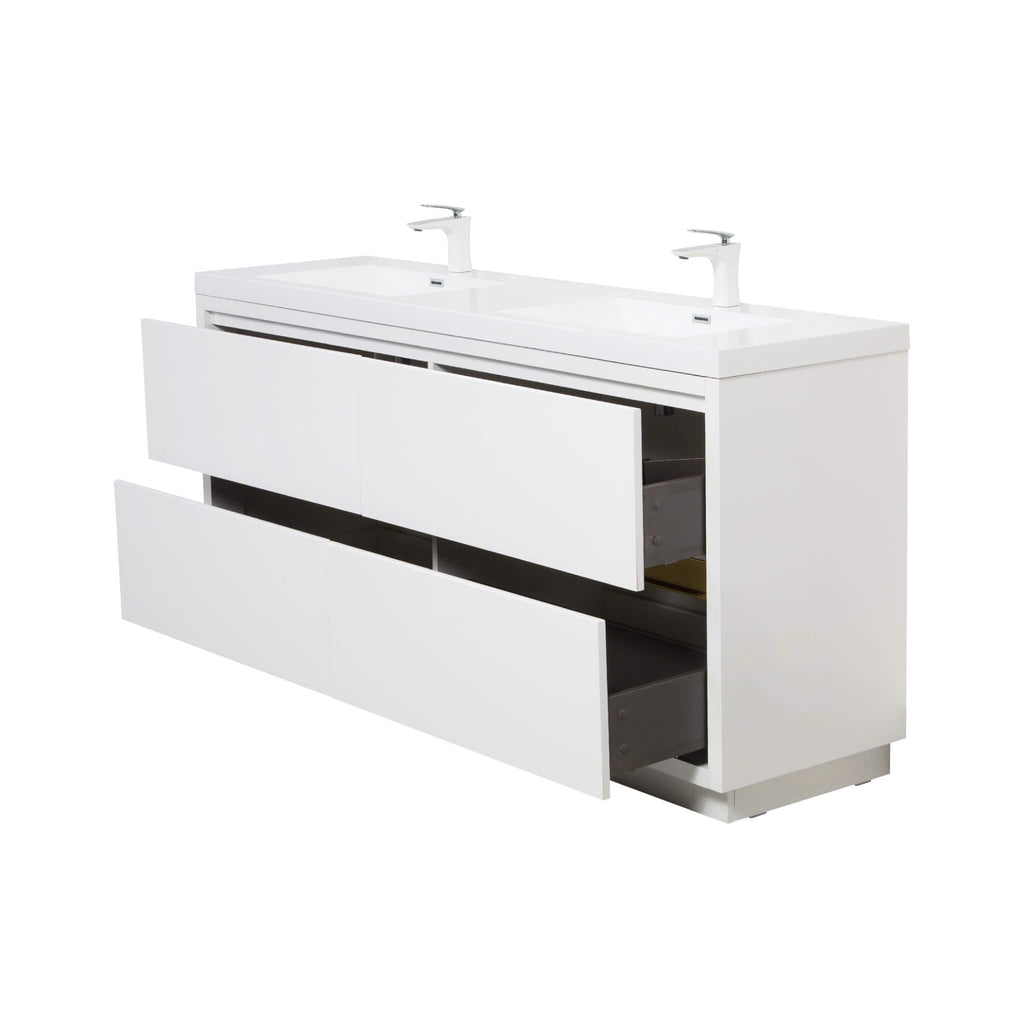 Alora 72-Inch White Freestanding Bathroom Vanity With Sink And Stone Resin Countertop (SAK31520) - Saksby Wholesale - Side View
