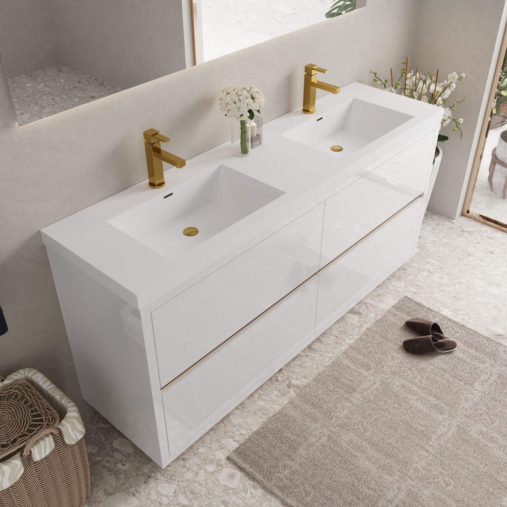 Alora 72-Inch White Freestanding Bathroom Vanity With Sink And Stone Resin Countertop (SAK31520) - Saksby Wholesale - Side View Lifestyle