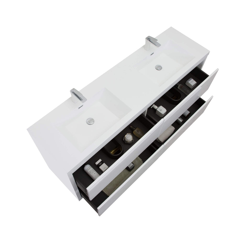 Alora 72-Inch White Freestanding Bathroom Vanity With Sink And Stone Resin Countertop (SAK31520) - Saksby Wholesale - Top Side View