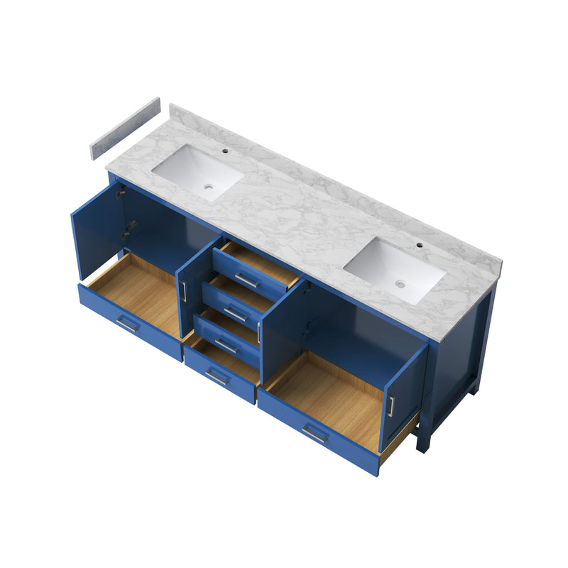 Alora 83-Inch Blue Modern Double Sink Freestanding Bathroom Vanity (SAK19761) - Open Cabinets Top View