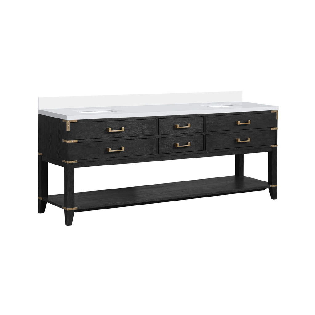 Alora 84-Inch Black Oak Double Bathroom Vanity With White Quartz Top (SAK43761) - Saksby Wholesale - Front Left View