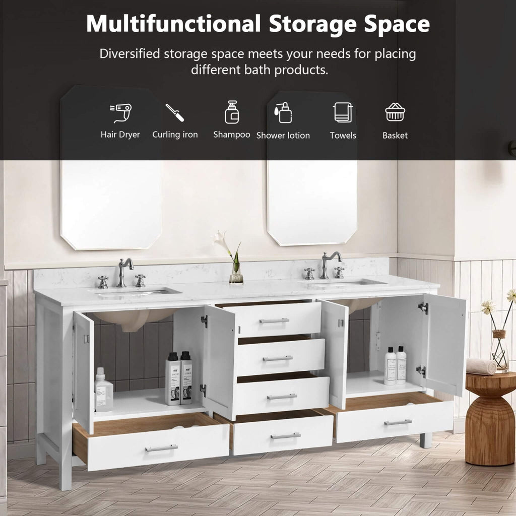 Alora 84-Inch Double Basin Freestanding Bathroom Vanity With Solid Wood Frame (SAK81794) - Saksby Wholesale - Multifunction Storage Space