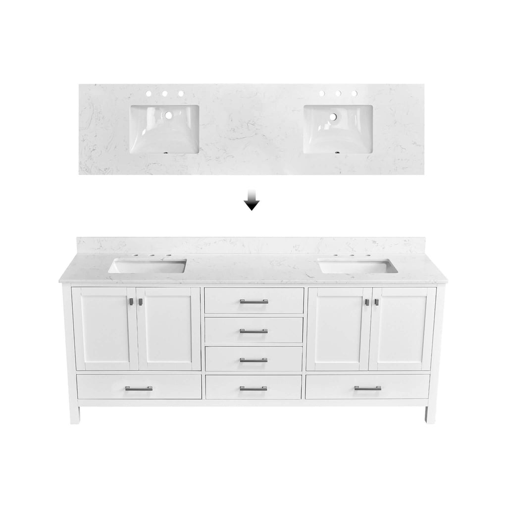 Alora 84-Inch Double Basin Freestanding Bathroom Vanity With Solid Wood Frame (SAK81794) - Saksby Wholesale - Top View