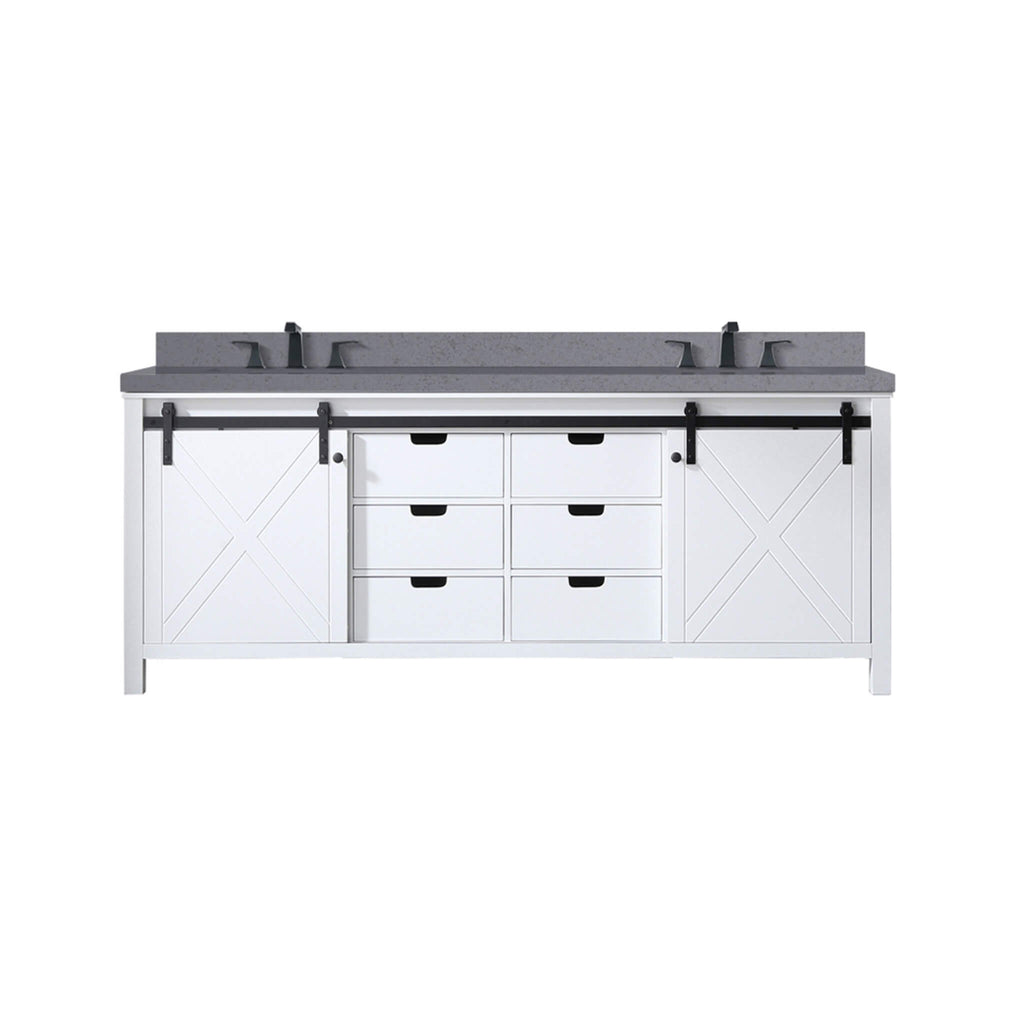 Alora 84-Inch White Double Bathroom Vanity With Gray Quartz Top And Faucet Set (SAK19470) - Saksby Wholesale - Front View