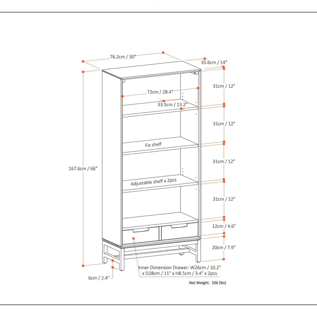 Alora Banting Mid-Century Oak Veneer Bookcase With Adjustable Shelves (SAK35178) - Saksby Wholesale - Dimensions