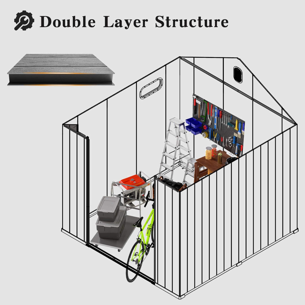 Alora Heavy-Duty Outdoor All-Weather Resin Storage Shed With Lockable Doors, Windows, And Vents (SAK39874) - Saksby Wholesale - Double Layer Structure View