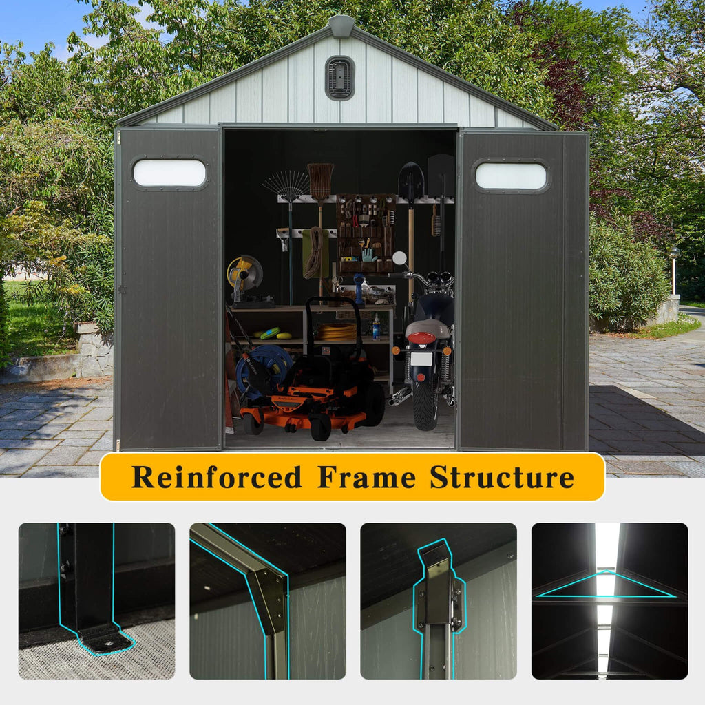 Alora Heavy-Duty Outdoor All-Weather Resin Storage Shed With Lockable Doors, Windows, And Vents (SAK39874) - Saksby Wholesale - Frame Structure View
