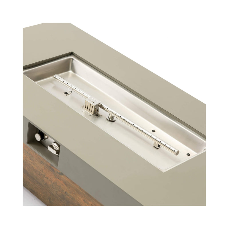 Alora Luxury 48-Inch Outdoor Wood Grain Iron Fire Pit Table With Lava Rocks (SAK37905) - Saksby Wholesale - Burner View