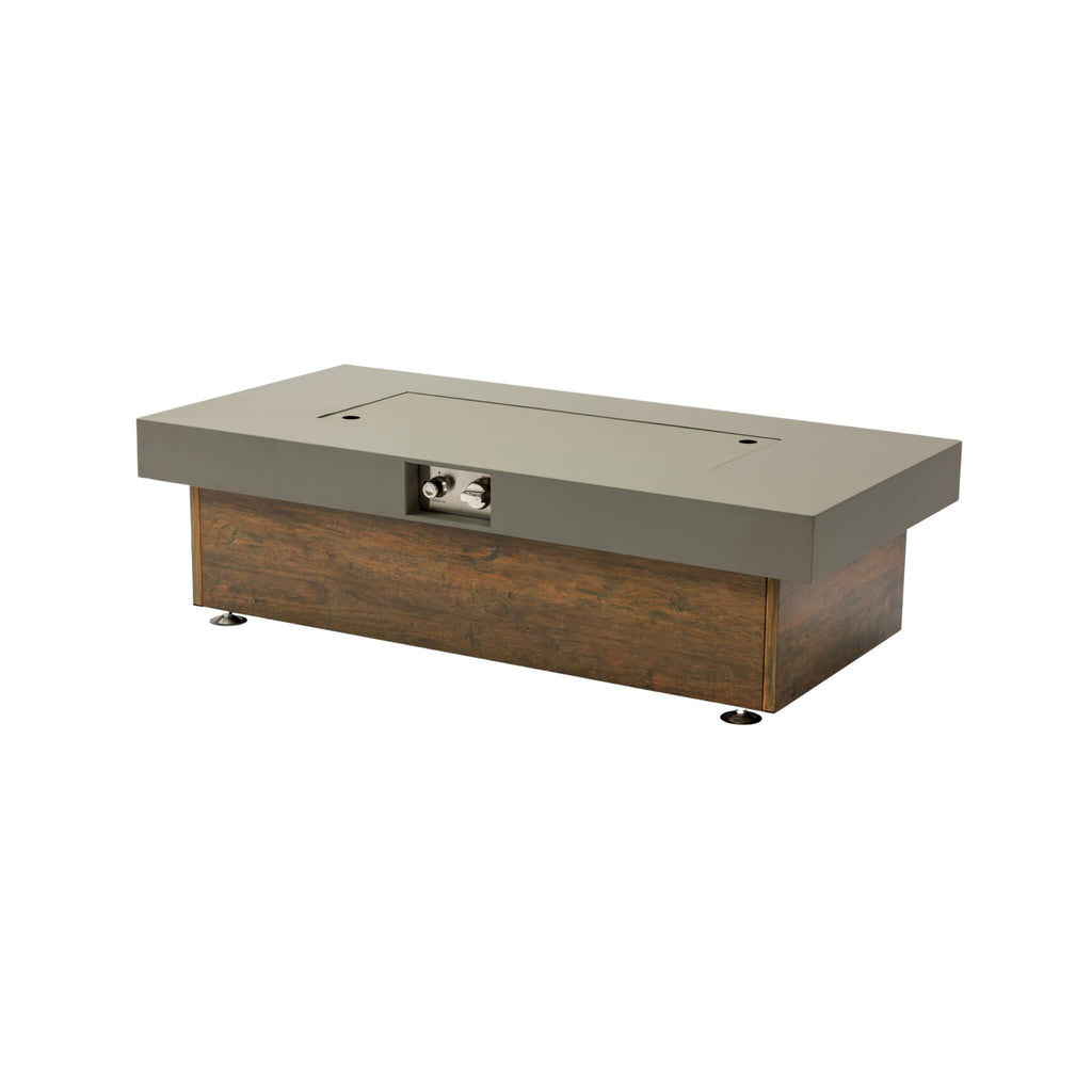 Alora Luxury 48-Inch Outdoor Wood Grain Iron Fire Pit Table With Lava Rocks (SAK37905) - Saksby Wholesale - Front Left View