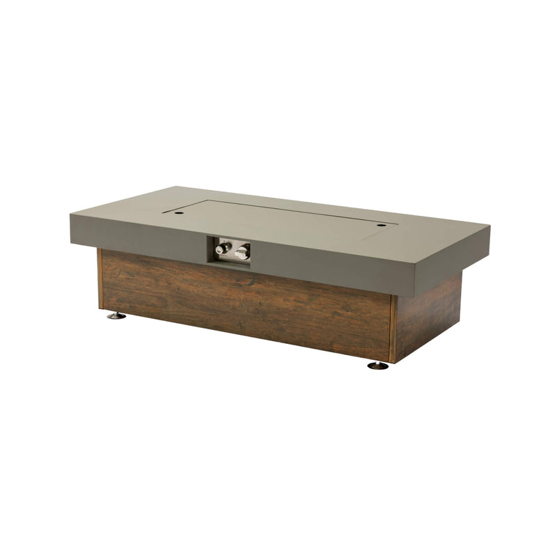 Alora Luxury 48-Inch Outdoor Wood Grain Iron Fire Pit Table With Lava Rocks (SAK37905) - Saksby Wholesale - Front Left View