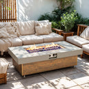 Alora Luxury 48-Inch Outdoor Wood Grain Iron Fire Pit Table With Lava Rocks (SAK37905) - Saksby Wholesale - Outdoor View
