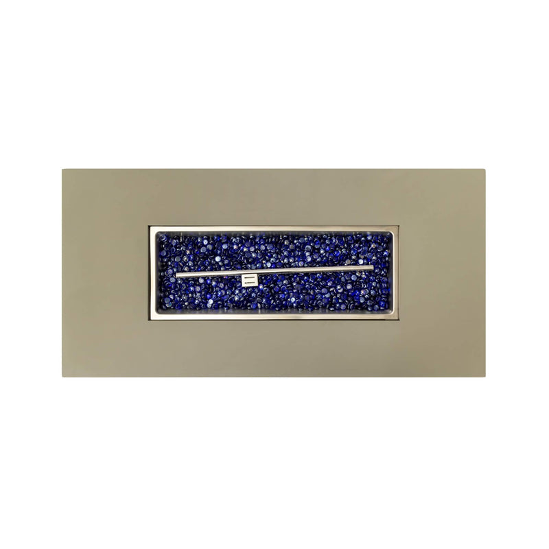 Alora Luxury 48-Inch Outdoor Wood Grain Iron Fire Pit Table With Lava Rocks (SAK37905) - Saksby Wholesale - Stones and Top View