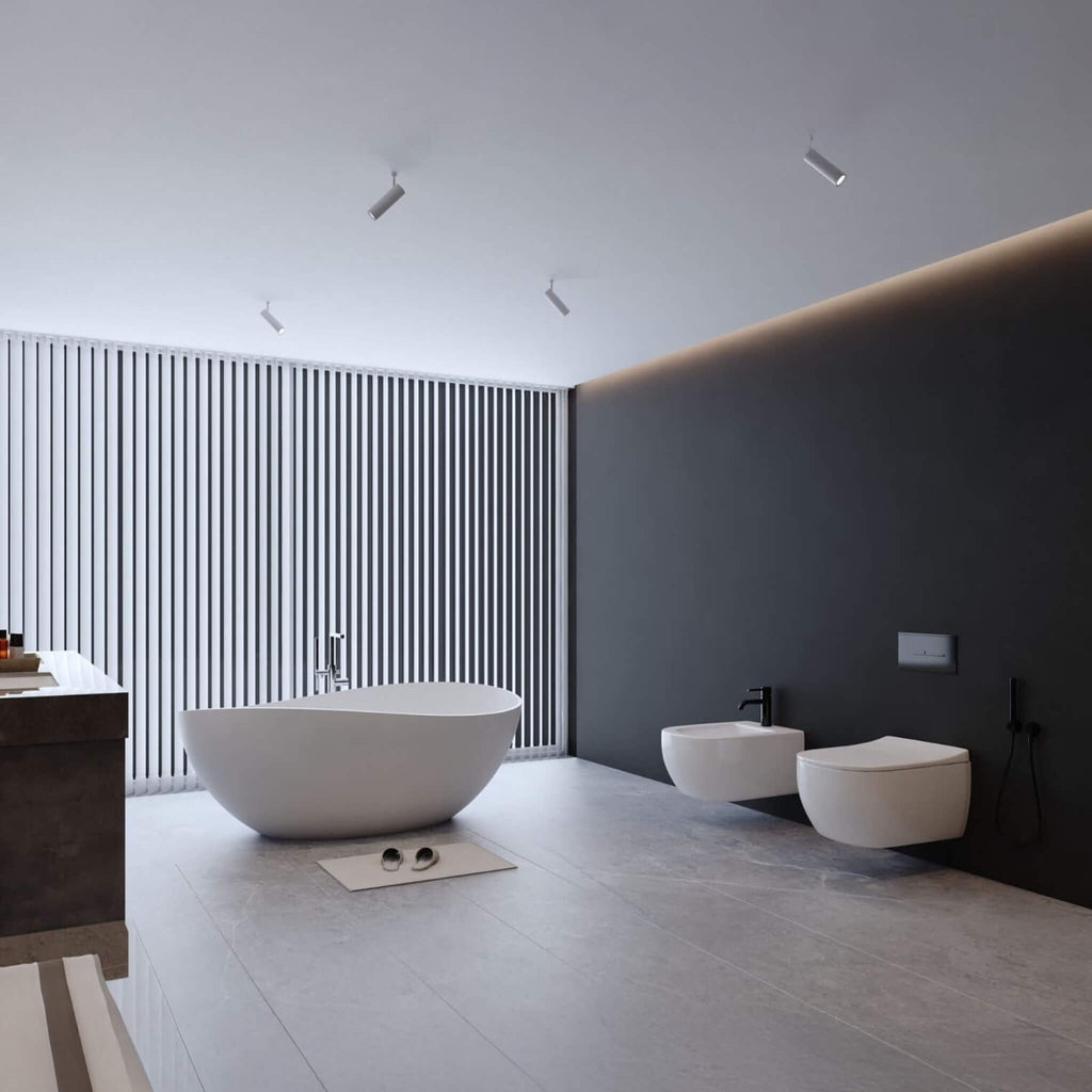 Alora Luxury 63-Inch Matte White Freestanding Soaking Bathtub With Overflow And Pop-Up Drain (SAK56140) - Saksby Wholesale - Bathroom Lifestyle Image