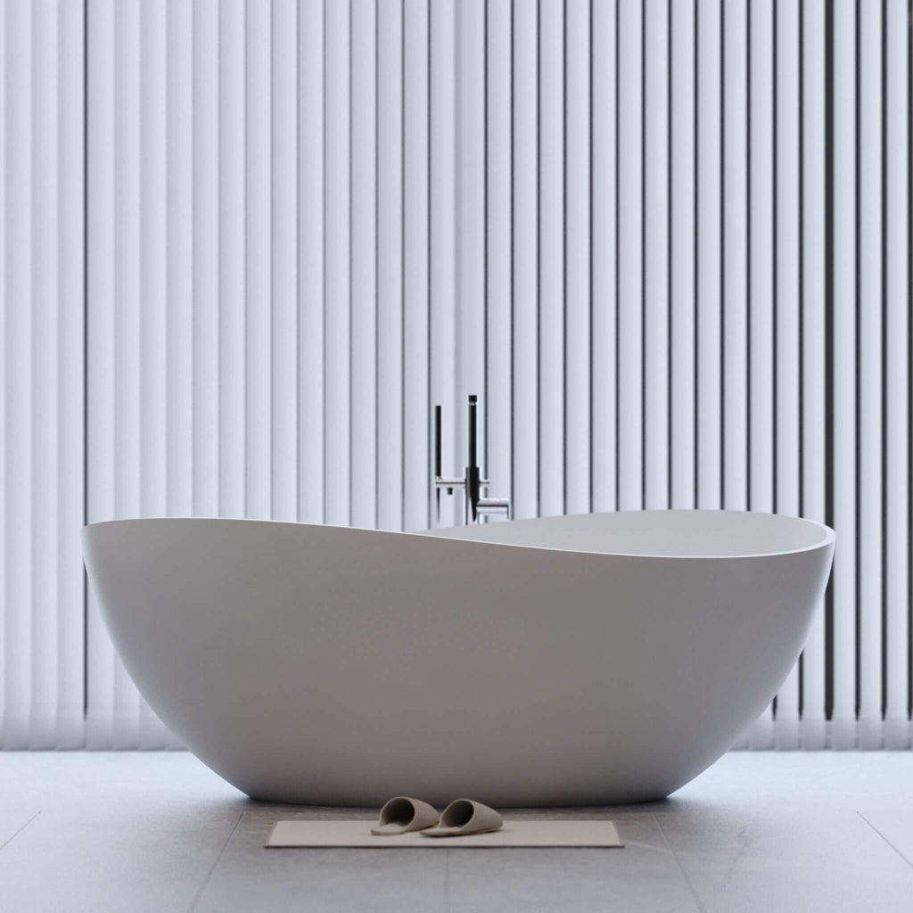Alora Luxury 63-Inch Matte White Freestanding Soaking Bathtub With Overflow And Pop-Up Drain (SAK56140) - Saksby Wholesale - Lifestyle Image