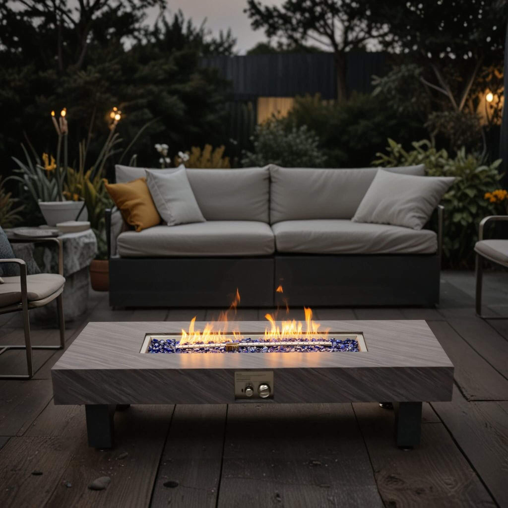Alora Modern Outdoor Propane Fire Pit Table With Waterproof Cover (SAK42628) - Saksby Wholesale - Night View