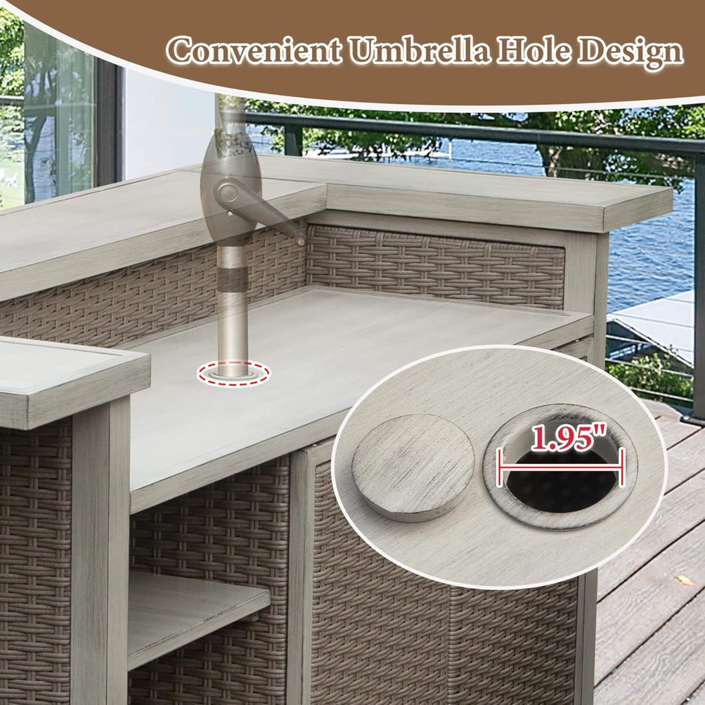 Alora Premium All-Weather Spacious Outdoor Patio Bar Table With Aluminum Frame (SAK51876) - Saksby Wholesale - Hole Design View