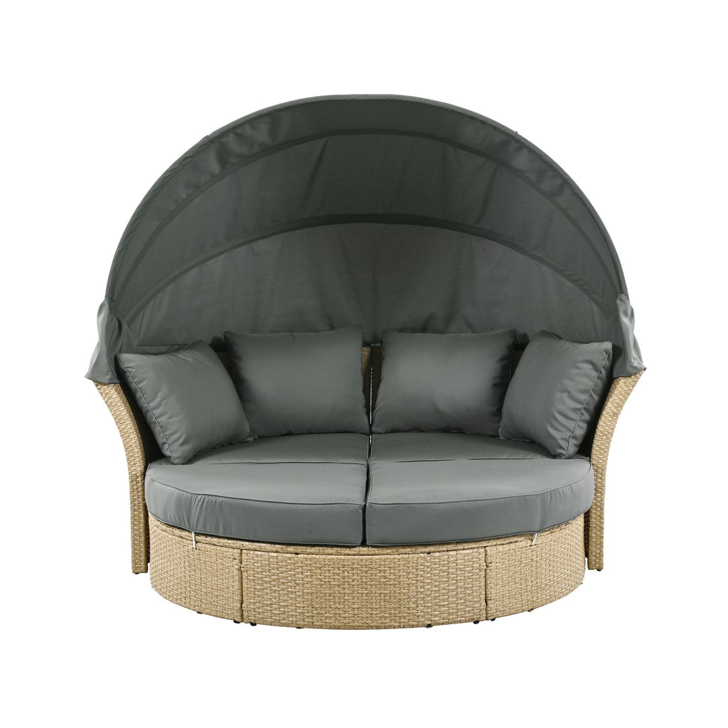 Alora Premium Outdoor Garden Wicker Rattan Patio Daybed With Retractable Canopy (SAK43581) - Saksby Wholesale - Front View