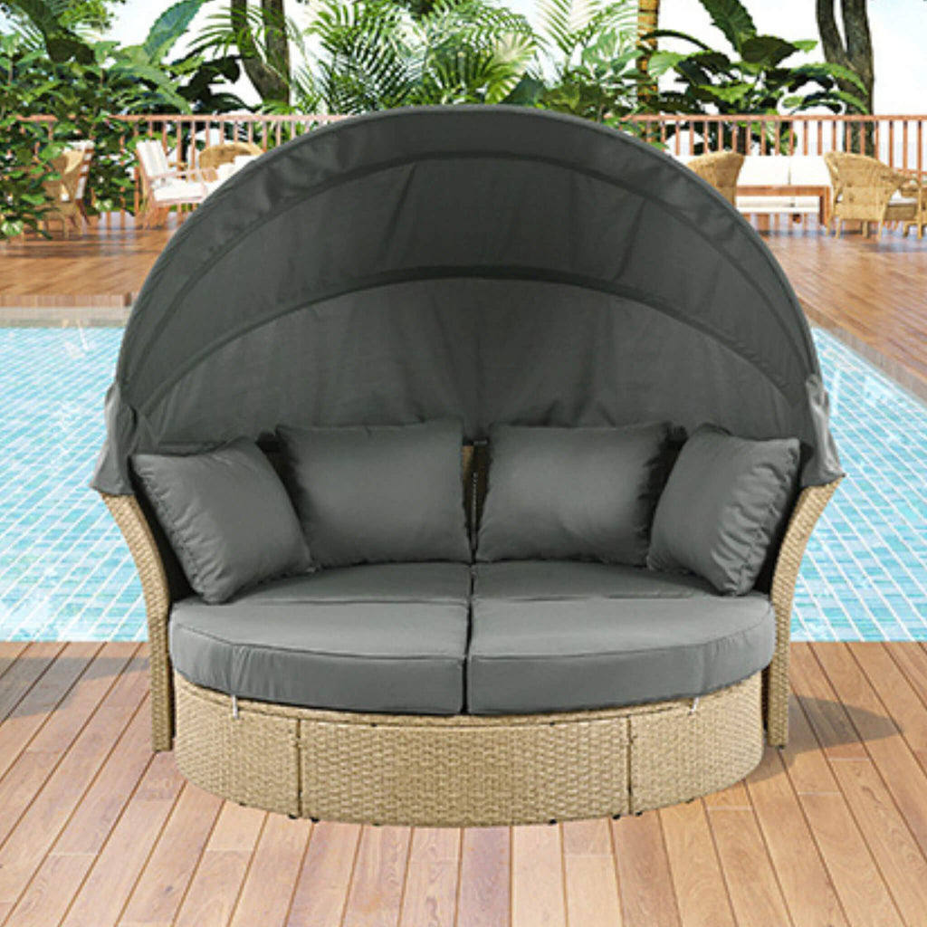 Alora Premium Outdoor Garden Wicker Rattan Patio Daybed With Retractable Canopy (SAK43581) - Saksby Wholesale - Lifestyle Image