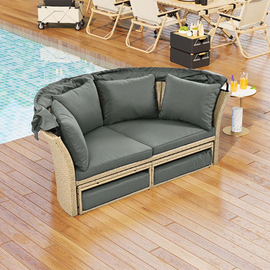 Alora Premium Outdoor Garden Wicker Rattan Patio Daybed With Retractable Canopy (SAK43581) - Saksby Wholesale - Outdoor Setup