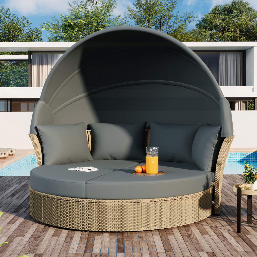 Alora Premium Outdoor Garden Wicker Rattan Patio Daybed With Retractable Canopy (SAK43581) - Saksby Wholesale - Poolside Setup