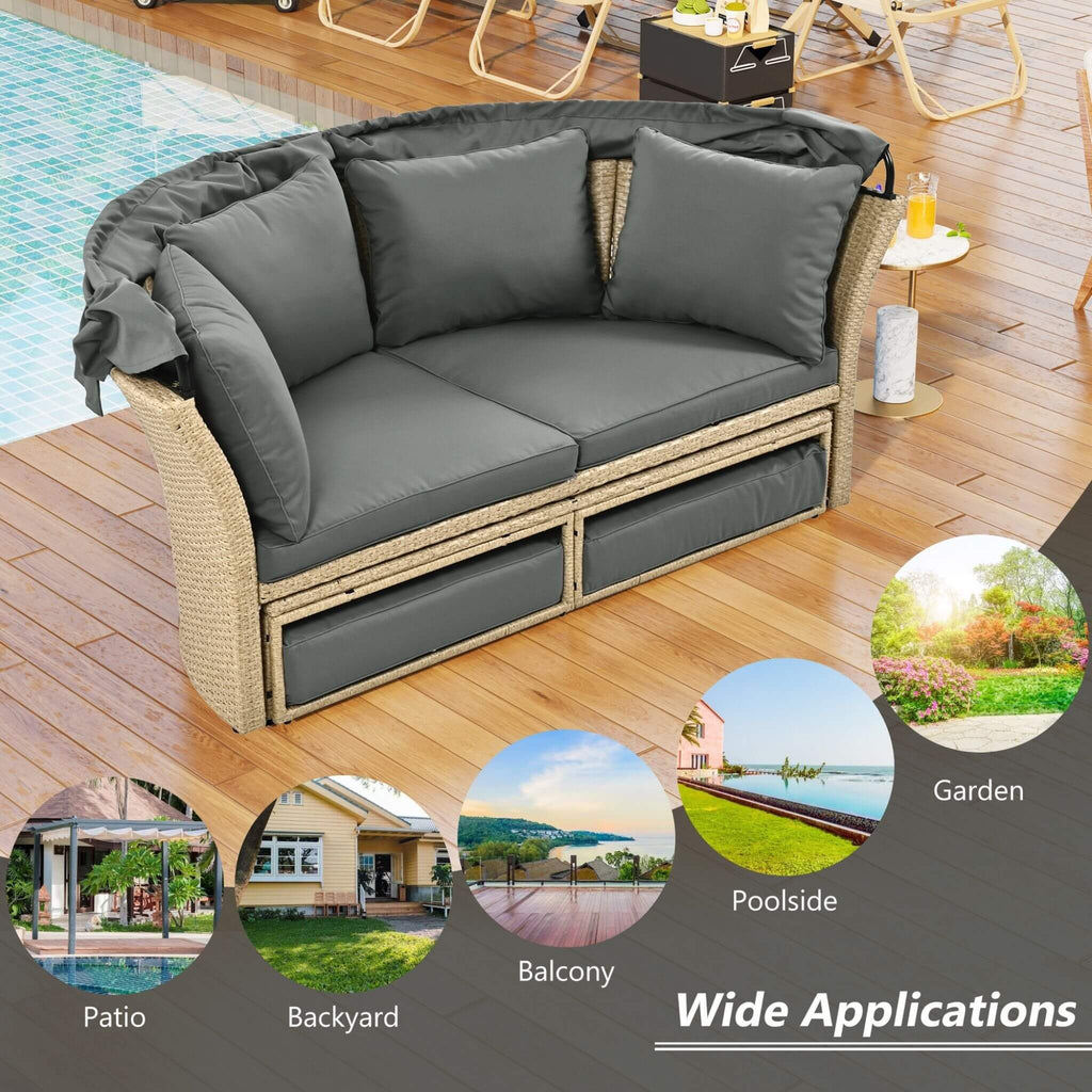 Alora Premium Outdoor Garden Wicker Rattan Patio Daybed With Retractable Canopy (SAK43581) - Saksby Wholesale - Product Applications