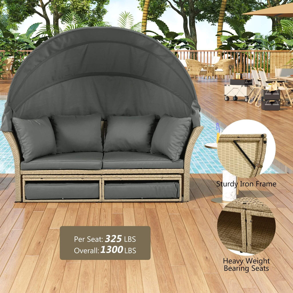 Alora Premium Outdoor Garden Wicker Rattan Patio Daybed With Retractable Canopy (SAK43581) - Saksby Wholesale - Sturdy Structure