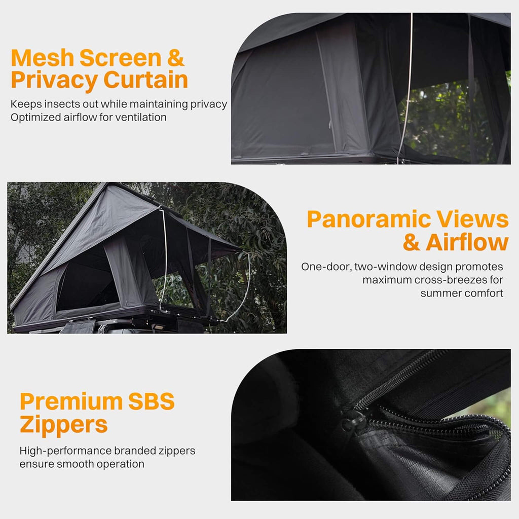 Aluminum 2-3 People Hard Shell Rooftop Tent With Tri-Color LED Lighting And Memory Foam Mattress (SAK57409) - Saksby Wholesale - Features