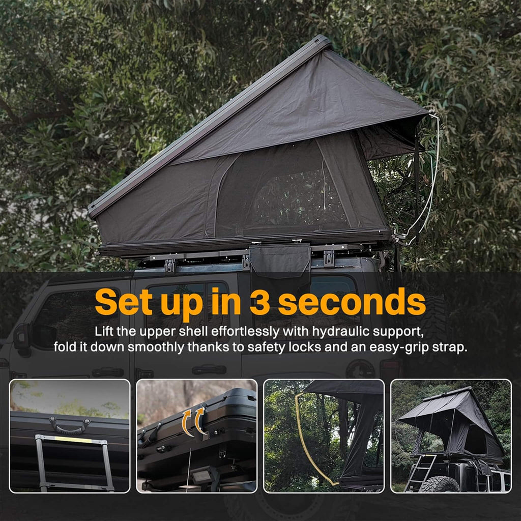Aluminum 2-3 People Hard Shell Rooftop Tent With Tri-Color LED Lighting And Memory Foam Mattress (SAK57409) - Saksby Wholesale - Quick Setup