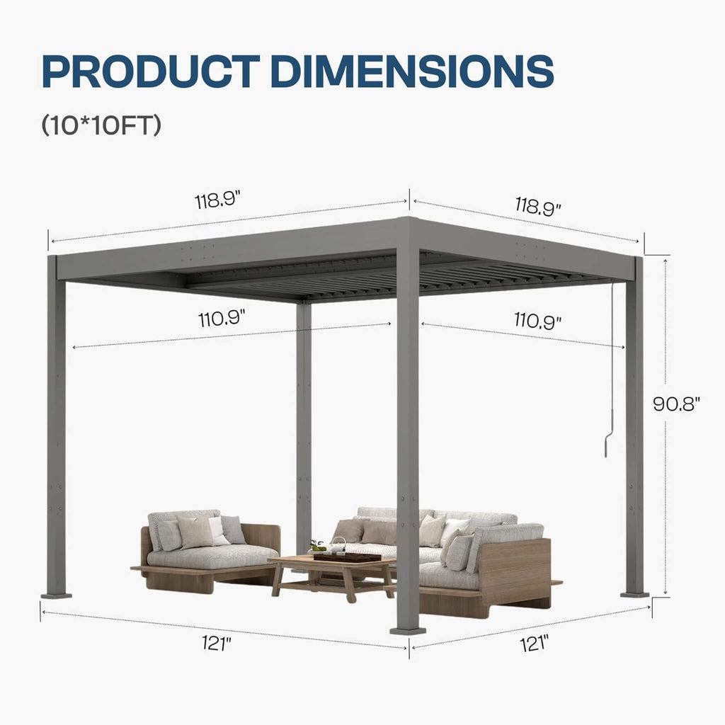 Aluminum Louvered Pergola Kit With Adjustable Roof & Drainage (SAK94316) - Saksby Wholesale - 10X10FT Dimensions