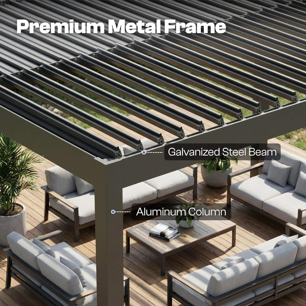 Aluminum Louvered Pergola Kit With Adjustable Roof & Drainage (SAK94316) - Saksby Wholesale - Structure Feature