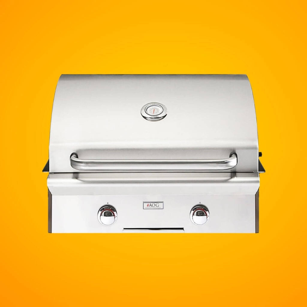American Outdoor Grill 24NBT-00SP T-Series 2-Burner Built-In Natural Gas Grill, 24" [24NBT-00SP] (SAK58391) - Saksby Wholesale - Front View on Yellow Background